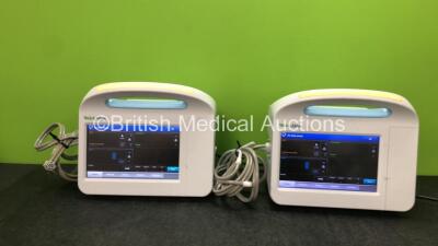 2 x Welch Allyn 6000 Series Patient Monitors Including SpO2 and NIBP Options with 2 x BP Hoses (Both Power Up)