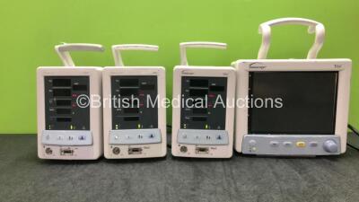 Job Lot of Patient Monitors Including 3 x Data Scope Duo Patient Monitors SpO2 and NIBP Options (All Power Up) 1 x Datascope Trio Patient Monitor Including ECG, SpO2, T1 and NIBP Options (Powers Up with Blank Screen and Damaged Screen and SpO2 Port-See Ph