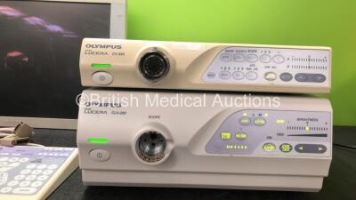 Job Lot Including 1 x Olympus Evis Lucera CV-260 Endoscopy Processor Unit (Power Up) 1 x Olympus Evis Lucera CLV-260 Light Source Unit (Powers Up) 1 x Sony LMD-2450MD LCD Monitor (Untested Due to Missing Power Supply (1 x Olympus MAJ-1156 Keyboard *SN 761 - 2