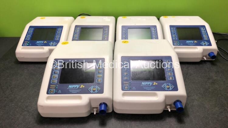 6 x B & D Electromedical Nippy 3+ Ventilators (5 Power Up, 1 No Power) *SN 201010980, 201422107, 201213908, 201010019, 201214251, 201729395*