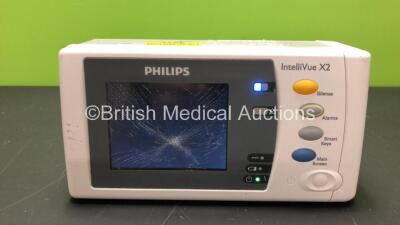 Philips IntelliVue X2 Handheld Patient Monitor Including ECG/Resp, SpO2, NBP, Temp and Press Options (Powers Up with Blank Screen, Damaged Casing and Missing Battery Casing, See Photos - Mfd 2012) *DE03797398*