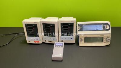 Job Lot Including 3 x Mindray Datascope Duo Vital Signs Monitors (All Power Up), 1 x MasimoSET Bitmos Pulse Oximeter (Powers Up, Missing Dial), 1 x Drager OxyTrend Pulse Oximeter (Untested Due to No Power Supply) and 1 x Nellcor Oximax N-65 Pulse Oximeter