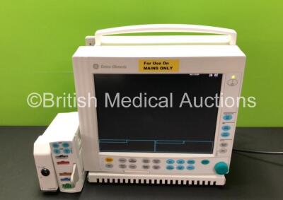 GE Datex Ohmeda Type F-CM1-04 Patient Monitor with 1 x GE M1054424 Interface Module and 1 x GE E-PSMP-01 Module *Mfd 2013* Including ECG, SpO2, NIBP, T1, T2, P1 and P2 Options (Powers Up)