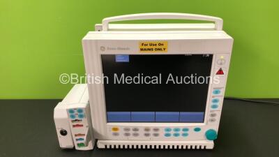 GE Datex Ohmeda Type F-CM1-04 Patient Monitor with 1 x GE M1054424 Interface Module and 1 x GE E-PSMP-01 Module *Mfd 2013* Including ECG, SpO2, NIBP, T1, T2, P1 and P2 Options (Powers Up)
