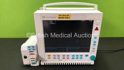 GE Datex Ohmeda Type F-CM1-04 Patient Monitor with 1 x GE M1054424 Interface Module and 1 x GE E-PSMP-01 Module *Mfd 2014* Including ECG, SpO2, NIBP, T1, T2, P1 and P2 Options (Powers Up)
