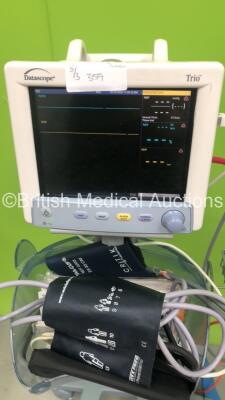 1 x Datascope Tiro Patent Monitor on Stand, 1 x GE Dinamap ProCare Auscultatory 300 Vital Signs Monitor on Stand and 1 x GE Dash 4000 Patient Monitor on Stand with BP 1/3, BP 2/4, SPO2, Temp/Co / NBP and ECG Options (All Power Up) *S/N FS0093263 / 000834 - 5