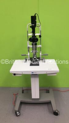 Haag Streit Bern BM 900 Slit Lamp with Binoculars, 2 x 10x Eyepieces and Chin Rest on Table (Powers Up with Good Bulb) *S/N 32403*