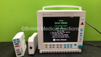 GE Datex Ohmeda Compact Anesthesia Monitor with 1 x GE E-INTPSM Module and 1 x GE Type E-PSMP-01 Module Including ECG, SpO2, T1, T2, P1, P2 and NIBP Options (Powers Up)