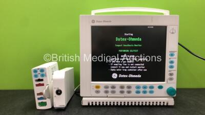 GE Datex Ohmeda Compact Anesthesia Monitor with 1 x GE E-INTPSM Module and 1 x GE Type E-PSMP-01 Module Including ECG, SpO2, T1, T2, P1, P2 and NIBP Options (Powers Up)