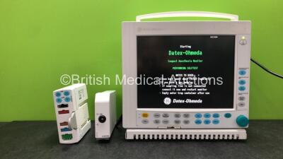 GE Datex Ohmeda Compact Anesthesia Monitor with 1 x GE E-INTPSM Module and 1 x GE Type E-PSMP-01 Module Including ECG, SpO2, T1, T2, P1, P2 and NIBP Options (Powers Up)