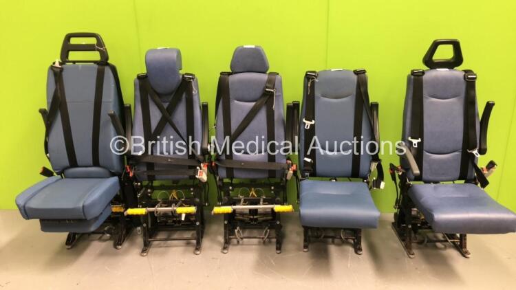 5 x Unwin Foldable / Removeable Ambulance Clamp Seats on Wheels (1 x Missing Head Rests, 2 x Missing Seat Cushions - See Photos) *SN na*