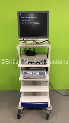 CTL Medical Stack Trolley with Olympus OEV191 Monitor, JVC Video Cassette Recorder and Zeiss MediLive Camera Control Unit (Powers Up) *S/N 7717307 / 383727*