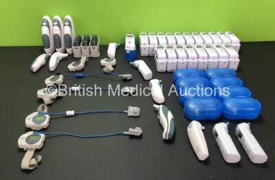Job Lot Including 6 x Konica Minolta Pulsox-300i Wrist Oximeters with 4 x Finger Sensors (All Power Up) 28 x Braun Ear Thermometers with 22 x Bases, 4 x Zeal Ear Thermometers with 3 x Bases, 3 x Covidien Genius 2 Tympanic Thermometers with Bases (2 x Dama