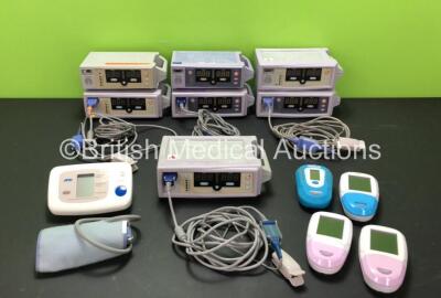 Job Lot Including 4 x Nellcor N-550 Pulse Oximeters with 4 x SpO2 Leads and Finger Sensors (All Power Up, 1 x Damaged SpO2 Port and Missing Power Button Cover - See Photos) 3 x Nellcor N-560 Pulse Oximeters (All Power Up) 4 x Bedfont Scientific Respirato