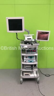 Storz Stack Trolley with 2 x NDS Monitors, Sony UP-25MD Color Video Printer, Storz 264302 20 SCB Electronic Endoflator, Fujinon System 4400 Light Source, Fujinon System 4400 System Processor, Storz 201315 20 Xenon Nova 175 Light Source, Storz 222000 20 