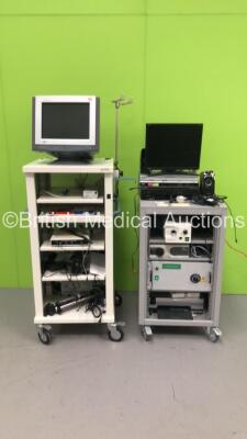 Jansen Stack Trolley with LG Monitor, Laryngoscope Processor, LxStrobe System with Olympus Light Source, Hitachi Camera Head, Samsung Video Recorder, Sony DVD Recorder and Panasonic DVD Tape Recorder