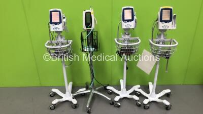 3 x Welch Allyn Spot Vital Signs LXi Vital Signs Monitors on Stand and 1 x Welch Allyn 420 Series Vital Patient Monitor on Stand (All Power Up) *S/N 200505946 / 20130042304 / 20110704547 / 201208808*