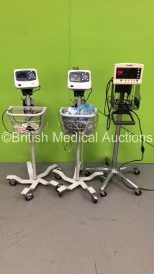 2 x Welch Allyn Propaq LT Patient Monitors on Stands (1 x Powers Up, 1 x No Power) and 1 x Welch Allyn 52000 Series Patient Monitor on Stand (Powers Up) *S/N 20003666*