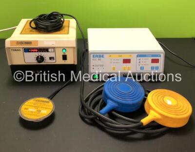 Job Lot Including 1 x ERBE ICC 80 Electrosurgical / Diathermy Unit with Footswitch (Powers Up), 1 x Eschmann TDB60 Bipolar Coagulation Unit (Powers Up) and 1 x Anetic Aid Footswitch