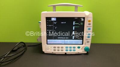 Datex-Ohmeda S/5 FM Patient Monitor with 1 x GE N-FC Gas Module with Mini D-fend Water Trap and 1 x GE E-PSMP Multiparameter Module with NIBP, P1 P2, T1 T2, SPO2 and ECG Options (Powers Up with SRAM Error) *6459806 / 6198753 / 6457397*