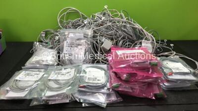 Job Lot of Various Patient Monitoring Cables Including ECG Lead, Trunk Leads and Temperature Cables