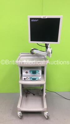 EUK Stack Trolley with Fujinon Monitor, Fujinon System 4400 Light Source and Fujinon System 4400 Processor (Powers Up)