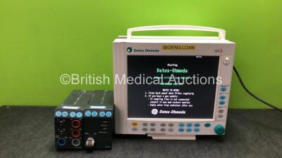 Datex Ohmeda S/5 Compact Critical Care Monitor with 1 x Datex Ohmeda M-ESTPR Module Including ECG, SpO2, P1, P2,T1 and T2 Options, 1 x Datex Ohmeda M-NIBP Module (Powers Up with Damage-See Photos) *SN 4575238, 4623672, 4575410*