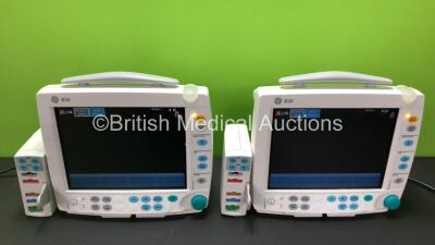 2 x GE B30 Patient Monitors Including 2 x GE Type E-PSMPW Modules Including ECG, SpO2, P1, P2, T1, T2 and NIBP Options with 2 x Batteries (Both Power Up) *SN SF313237276WA / 6101140 / SF313237278WA / 6101125*