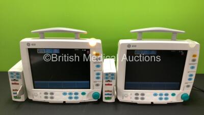 2 x GE B30 Patient Monitors Including 2 x GE Type E-PSMPW Modules Including ECG, SpO2, P1, P2, T1, T2 and NIBP Options with 2 x Batteries (Both Power Up, 1 x Slight Damage to Casing and Screen - See Photos) *SN SF313237267WA / 6100736 / SF313237266WA / 61
