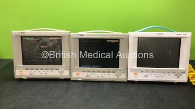 Job Lot Including 2 x Hewlett Packard Omnicare Patient Monitors (Both Power Up,1 with Damaged Screen-See Photo) 1 x Philips V24E Patient Monitor (Holds Power With Blank and Damaged Screen-See Photos)