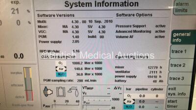 Drager Primus Infinity Empowered Anaesthesia Machine Software Version - 4.30.00 Operating Hours - Ventilator 2111 h - Mixer 12779 h with Hoses (Powers Up) *S/N ASCJ-0076* - 3