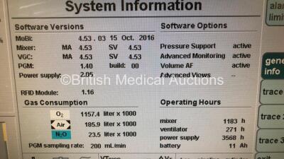 Drager Primus Infinity Empowered Anaesthesia Machine Software Version - 4.53.03 Operating Hours - Ventilator 271 h - Mixer 1183 h with Hoses (Powers Up) *S/N ASCJ-0061* - 3