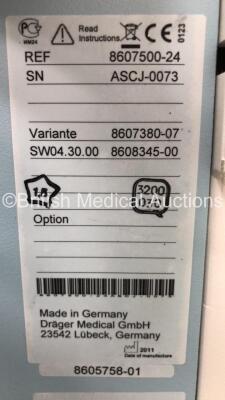 Drager Primus Infinity Empowered Anaesthesia Machine Software Version - 4.53.03 Operating Hours - Ventilator 213 h - Mixer 1531 h with Hoses (Powers Up) *S/N ASCJ-0073* - 6