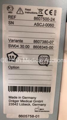 Drager Primus Infinity Empowered Anaesthesia Machine Software Version - 4.53.03 Operating Hours - Ventilator 10598 h - Mixer 52493 h with Hoses (Powers Up) *S/N ASCJ-0060* - 7