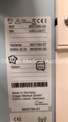 Drager Primus Infinity Empowered Anaesthesia Machine Software Version - 4.53.03 Operating Hours - Ventilator 337 h - Mixer 1627 h with Hoses (Powers Up) *S/N ASCJ-0077* - 7