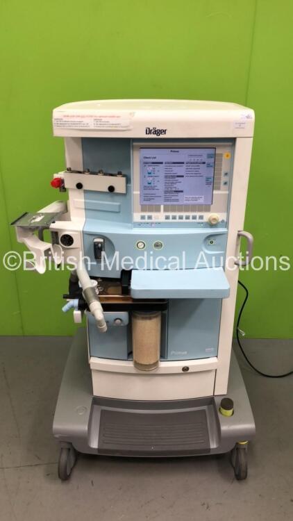 Drager Primus Infinity Empowered Anaesthesia Machine Software Version - 4.30.00 Operating Hours - Ventilator 7063 h - Mixer 10523 h with Hoses (Powers Up) *S/N ASCJ-0074*