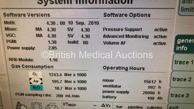 Drager Primus Infinity Empowered Anaesthesia Machine Software Version - 4.30.00 Operating Hours - Ventilator 992 h - Mixer 15612 h with Hoses (Powers Up) *S/N ASCB-0041* - 3