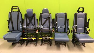 5 x Unwin Foldable / Removable Ambulance Clamp Seats on Wheels (1 x Missing Head Rests, 2 x Missing Seat Cushions - See Photos)