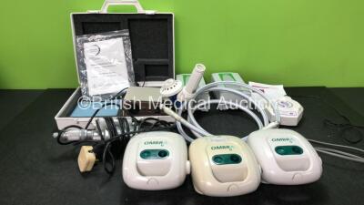 Mixed Lot Including 1 x Apnoea Respiration Monitor (No Power) 1 x deSoutter Medical Cutter (Powers Up) 2 x Liko Type BAJ100001511 Batteries, 2 x Ombra Table Top Compressors,1 x Entonox Hose with Valve and 1 x Mediwatch Ezee Pzee Portable Flowmeter with 1 