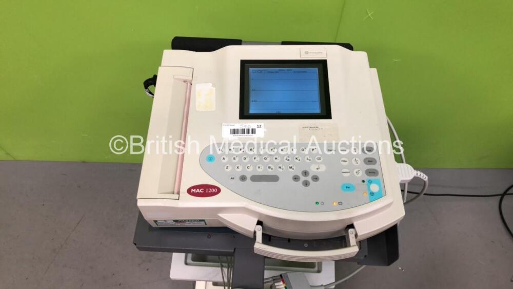 GE Mac 1200 ST ECG Machine on Stand with 10 Lead ECG Leads (Powers Up ...