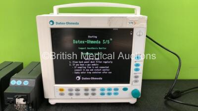 GE Datex Ohmeda S/5 Compact Anesthesia Monitor with 1 x GE E-CAiOV Module Including Spirometry Options and D fend Water Trap, 1 x GE E-NESTPR Module Including ECG, SpO2, NIBP, T1-T2 and P1-P2 Options (Powers Up) - 2