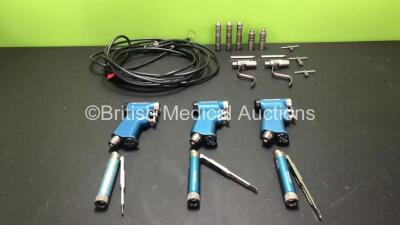 Job Lot Including 3 x MicroAire 5641 Smart Driver Duo Handpieces, 3 x MicroAire Electric Motor 5000ET Handpieces, 2 x Connection Leads, 3 x MicroAire 5950 Hall Style Keyless Sag Saw Attachments, 2 x MicroAire 5641-045 Wire Driver Attachments, 2 x MicroAir