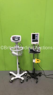 1 x Welch Allyn 53NTO Patient Monitor on Stand and 1 x Mindray Accutorr Plus Patient Monitor with 2 x Leads (Both Power Up) *JA115680 / A726311-K2*
