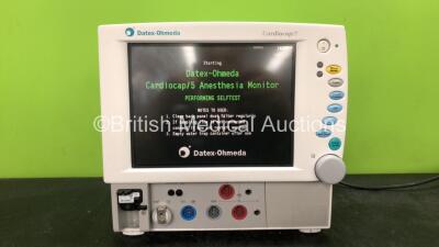 Datex Ohmeda Cardiocap 5 Anesthesia Monitor *Mfd 02-2005* Including Spirometry, ECG, SpO2, NIBP, T1, T2, P1, P2 and D fend Water Trap Options (Powers Up)