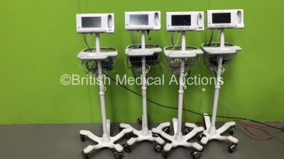 4 x Welch Allyn 74CE Connex Spot Monitors on Stands with Power Supplies and Various Leads (All Power Up) *100039371516 / 100039361516 / 100039381516 / 100039391516*