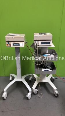 2 x Huntleigh Sonicaid Team Duo Fetal Monitors on Stands with 3 x Transducers (Both Power Up - 1 x Missing Printer Cover)