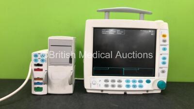 GE S/5 FM Patient Monitor with 1 x GE PPSMP Module Including ECG, SpO2, T1, T2, P1, P2 and NIBP Options, 1 x GE Type N-FREC-00 Module (Powers Up)