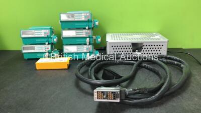 Mixed Lot Including 5 x Perfusor Compact B Braun Pumps (2 Power Up, 3 No Power) 1 x Lifepak 500 5L500 Battery, 1 x Olympus NPJY270115 Connection Cable and 1 x Hall Surgical Instrument Tray