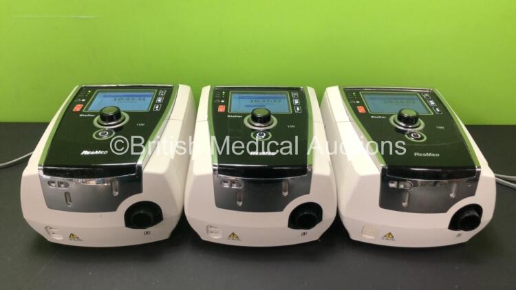 3 x ResMed Stellar 100 CPAP Units with 3 x AC Power Supplies (All Power Up) *SN 20160880435 / 20160841594 / 20150863476*