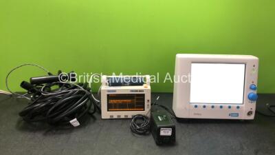 Mixed Lot Including 1 x Protocol Propaq 102 EL Patient Monitor Including ECG, SpO2, T1, T2 and NIBP Options with 1 x AC Power Supply (Powers Up) 1 x Deltex Medical ODM+ Monitor (Powers Up) 3 x Mecta 9438-0078-02 Dual Hand-Held Electrodes *SN MD09668, 9051